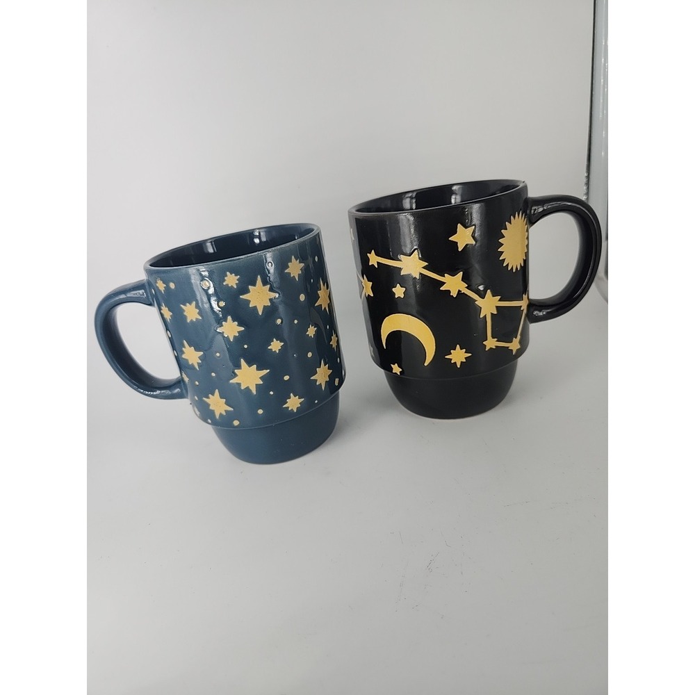 Set Of 2 Celestial Sun Moon Stars Boston‎ Warehouse Trading Co. Coffee Mugs